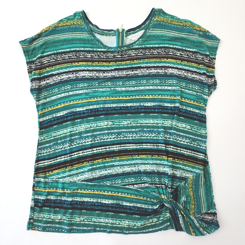 Christopher & Banks Petite Large Green Striped Side Knot‎ Short Sleeve Top P/L
